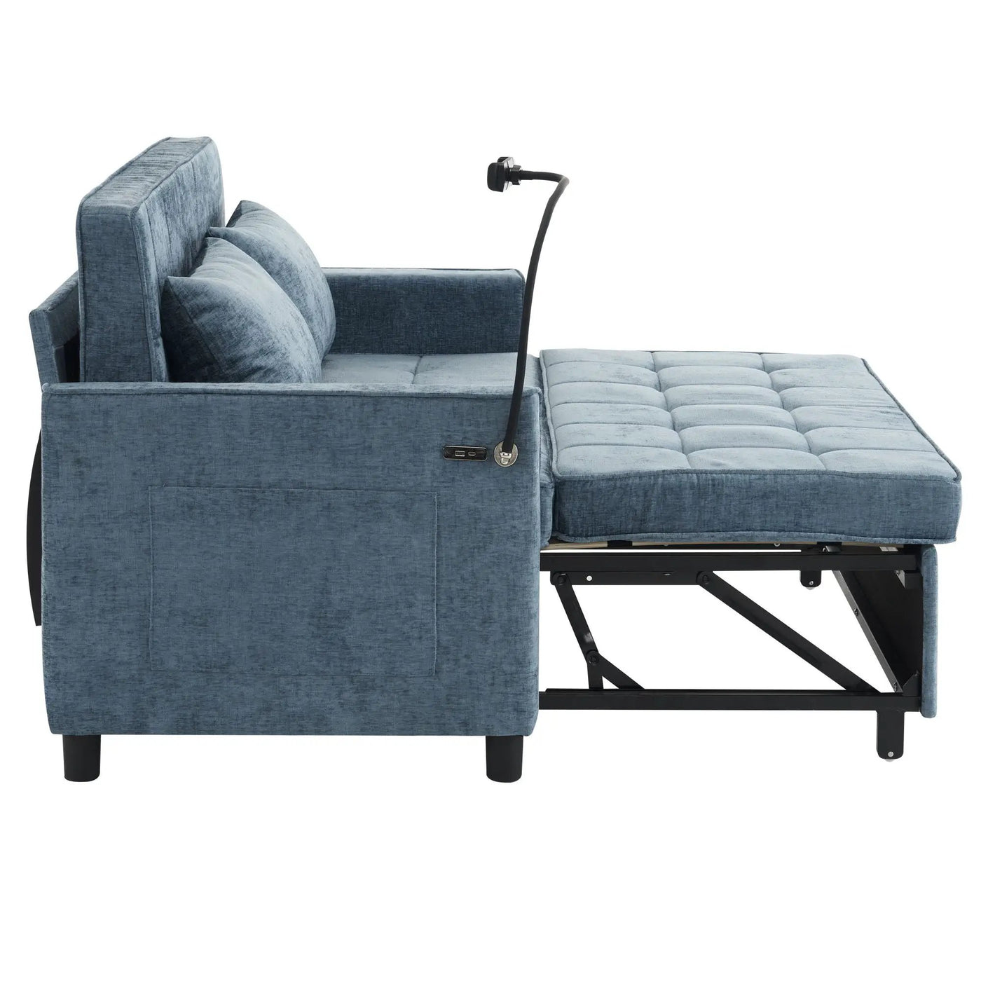 Pull-Out Sleeper Sofa With Reversible Backrest Cushion, Side Pockets, 2 USB Ports And A Phone Holder For Living Room by HouseOfZazla
