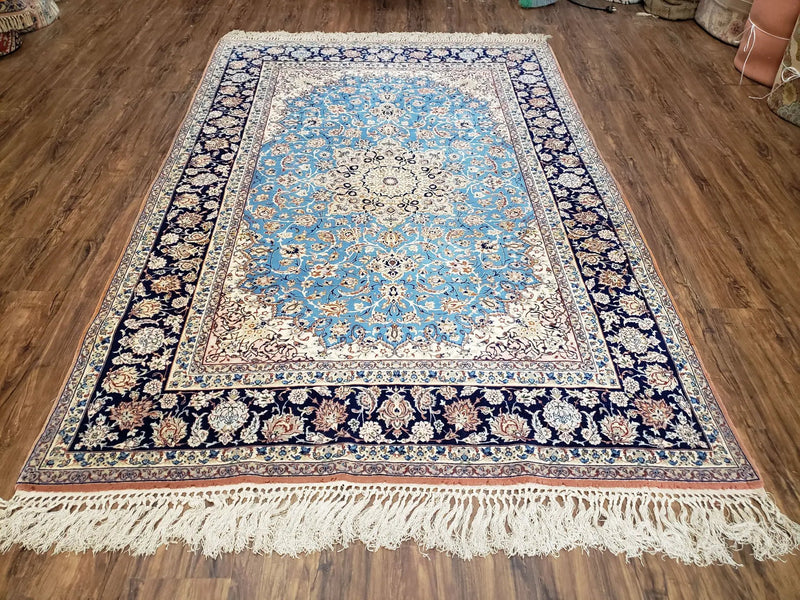 Persian Isfahan Rug, Kork Wool on Silk Foundation, Sky Blue, Hand-Knotted, 5' 1" x 7' 8" by Jewel Rugs