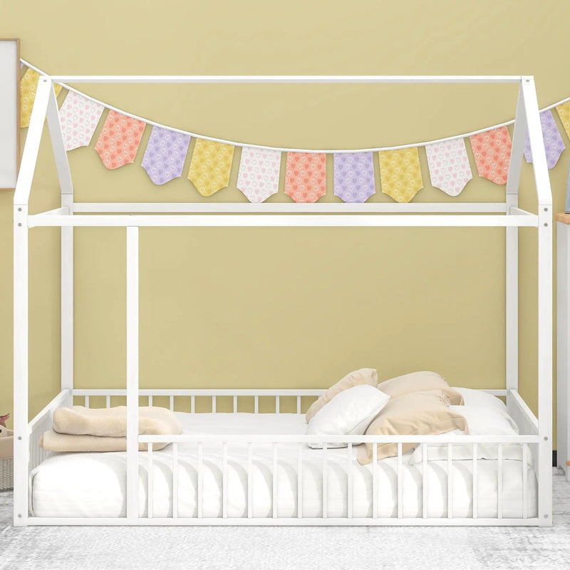 Metal Bed House Bed Frame With Fence by Unique Piece Furniture