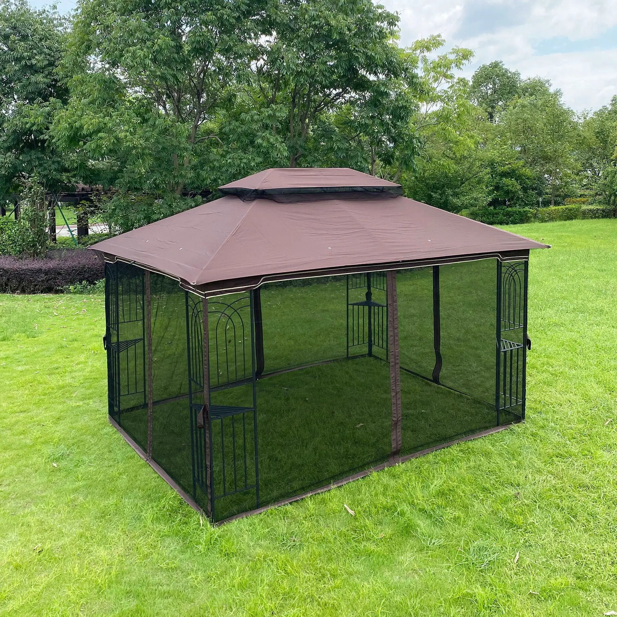 13 0 Outdoor Patio Gazebo Canopy Tent With Ventilated Double Roof And Mosquito Net (Detachable Mesh Screen On All Sides) Suitable For Lawn Garden Backyard And Deck Top - Brown by HouseOfZazla