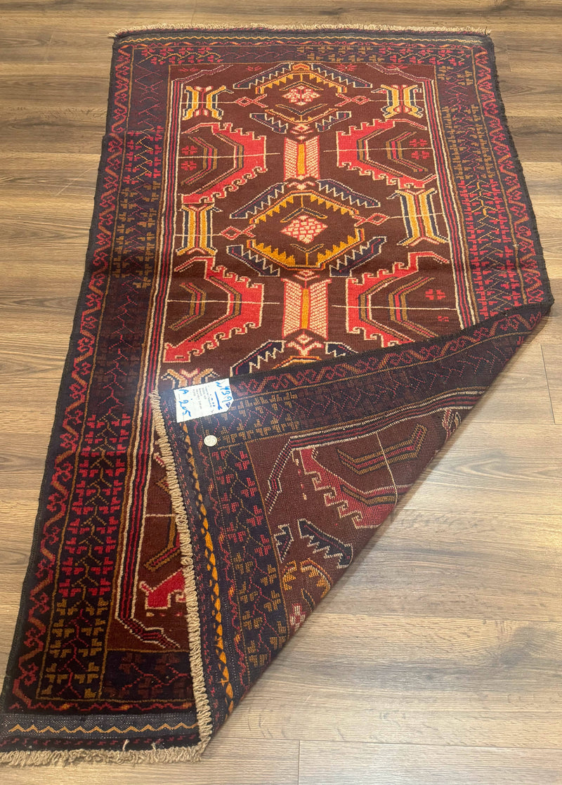 Afghan Rug 3x7, Maroon and Navy Blue, Balouch Carpet, Tribal Rug, New by Jewel Rugs