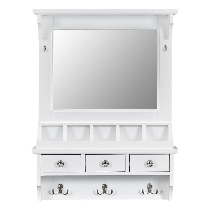 Floating Makeup Vanity With Big Mirror, Wall Mounted Storage Vanity With Drawers, Pockets & Hooks, Space Saving Decorative Home Organizer - White by Unique Piece Furniture