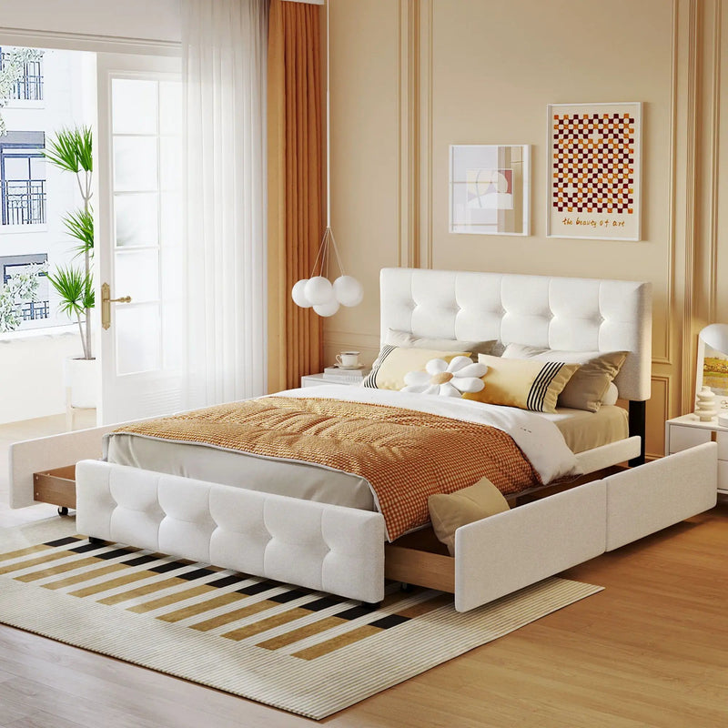 Upholstered Platform Bed With Classic Headboard And Drawers, No Box Spring Needed by Unique Piece Furniture