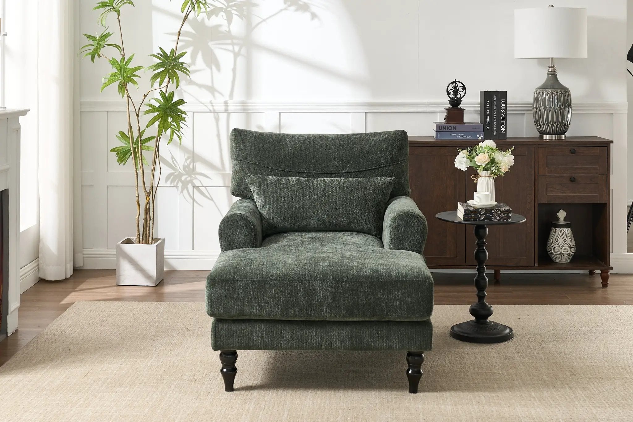 Modern Chaise Lounge Upholstered Sofa Recliner Chair in Green by HouseOfZazla