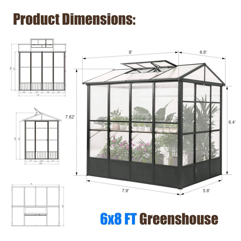 [06X08FT] Heavy-Duty Outdoor Polycarbonate Greenhouse With Fully Automatic Temperature Control Vent (SAK51892) by SAKSBY WHOLESALE
