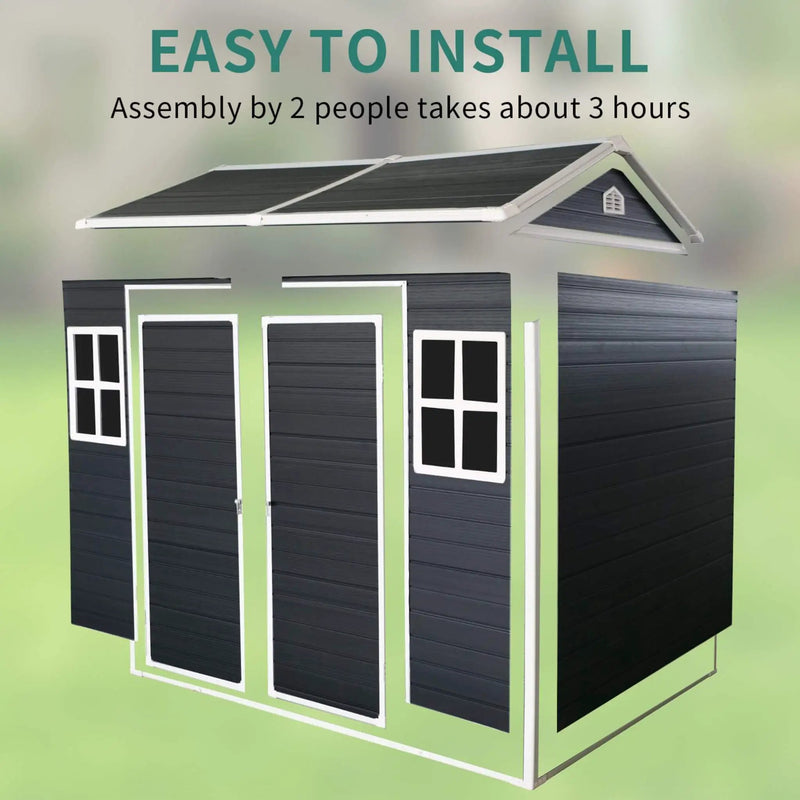 [06X08FT] Alora Outdoor Resin Patio Garden Shed With Floor, 2 Windows, And Lockable Doors (SAK54953) by SAKSBY WHOLESALE
