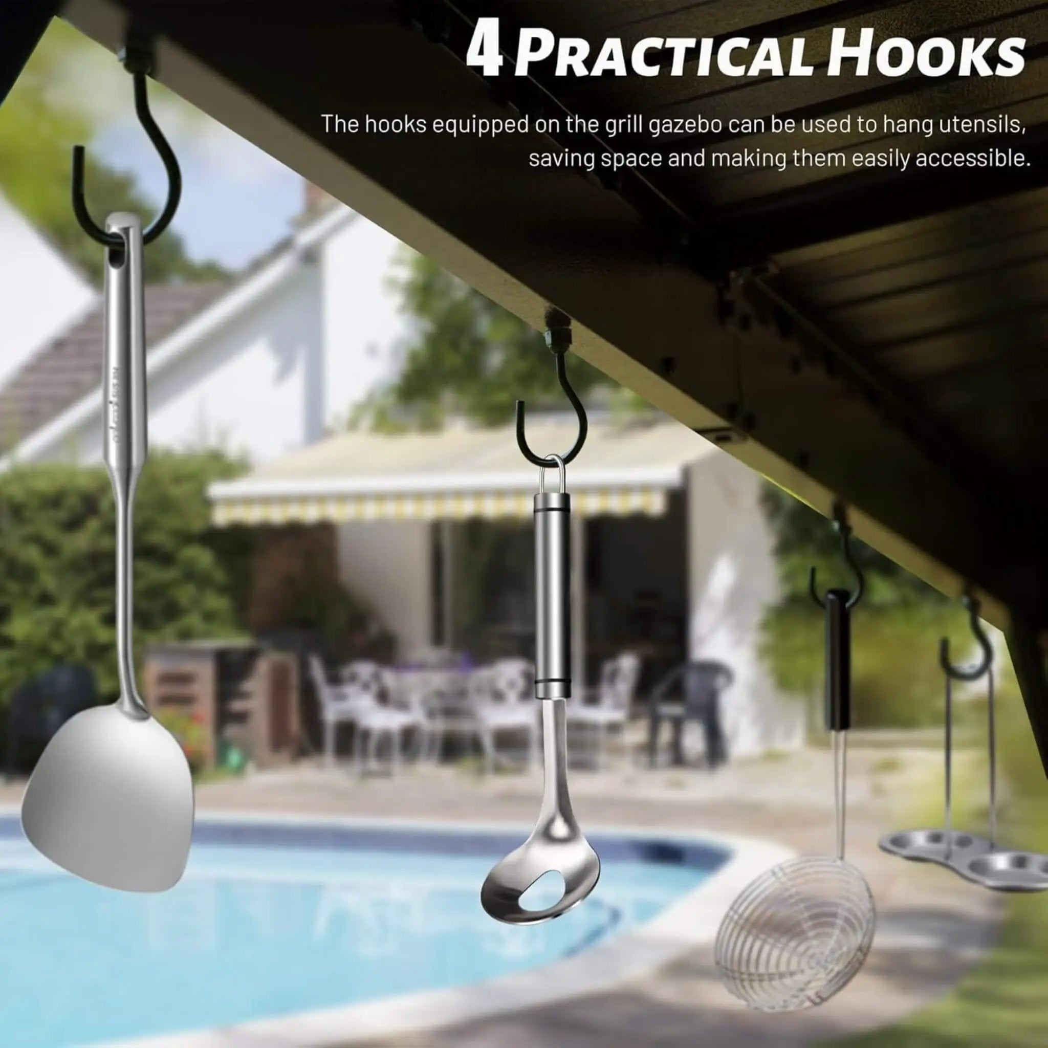 [06X12FT] Hardtop Grill Gazebo With Steel Roof, Shelves, And Hooks (SAK81324) by SAKSBY WHOLESALE
