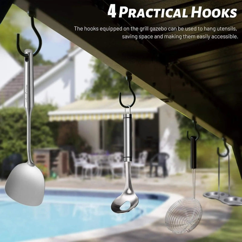 [06X12FT] Hardtop Grill Gazebo With Steel Roof, Shelves, And Hooks (SAK81324) by SAKSBY WHOLESALE