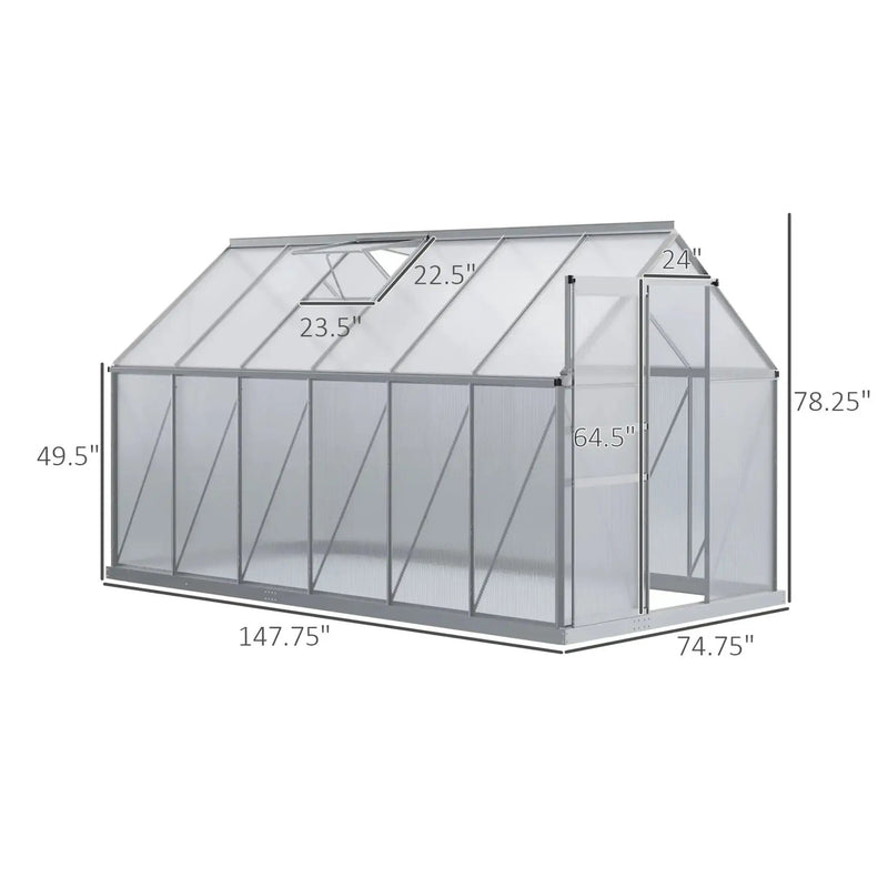 [06X12FT] Heavy-Duty Aluminum Walk-In Greenhouse With Rooftop Vent And Sliding Door (SAK69048) by SAKSBY WHOLESALE
