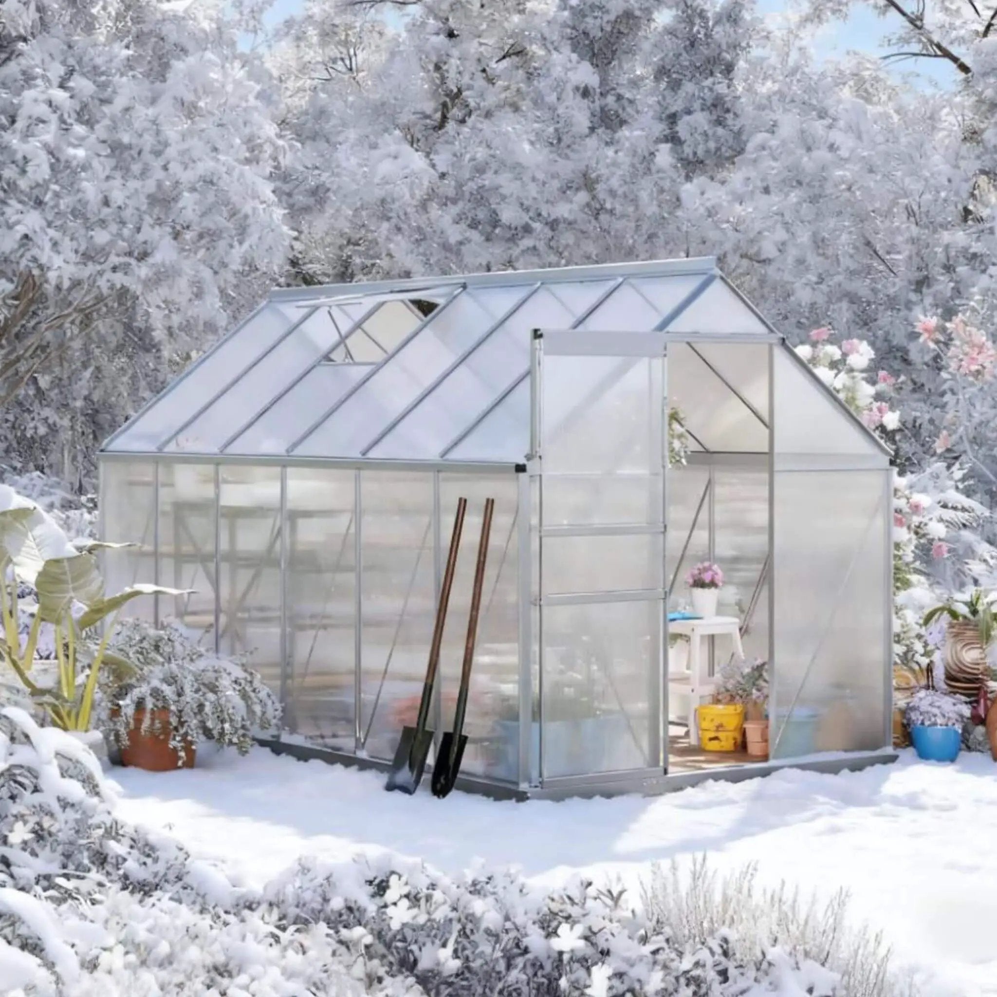[06X12FT] Heavy-Duty Aluminum Walk-In Greenhouse With Rooftop Vent And Sliding Door (SAK69048) by SAKSBY WHOLESALE