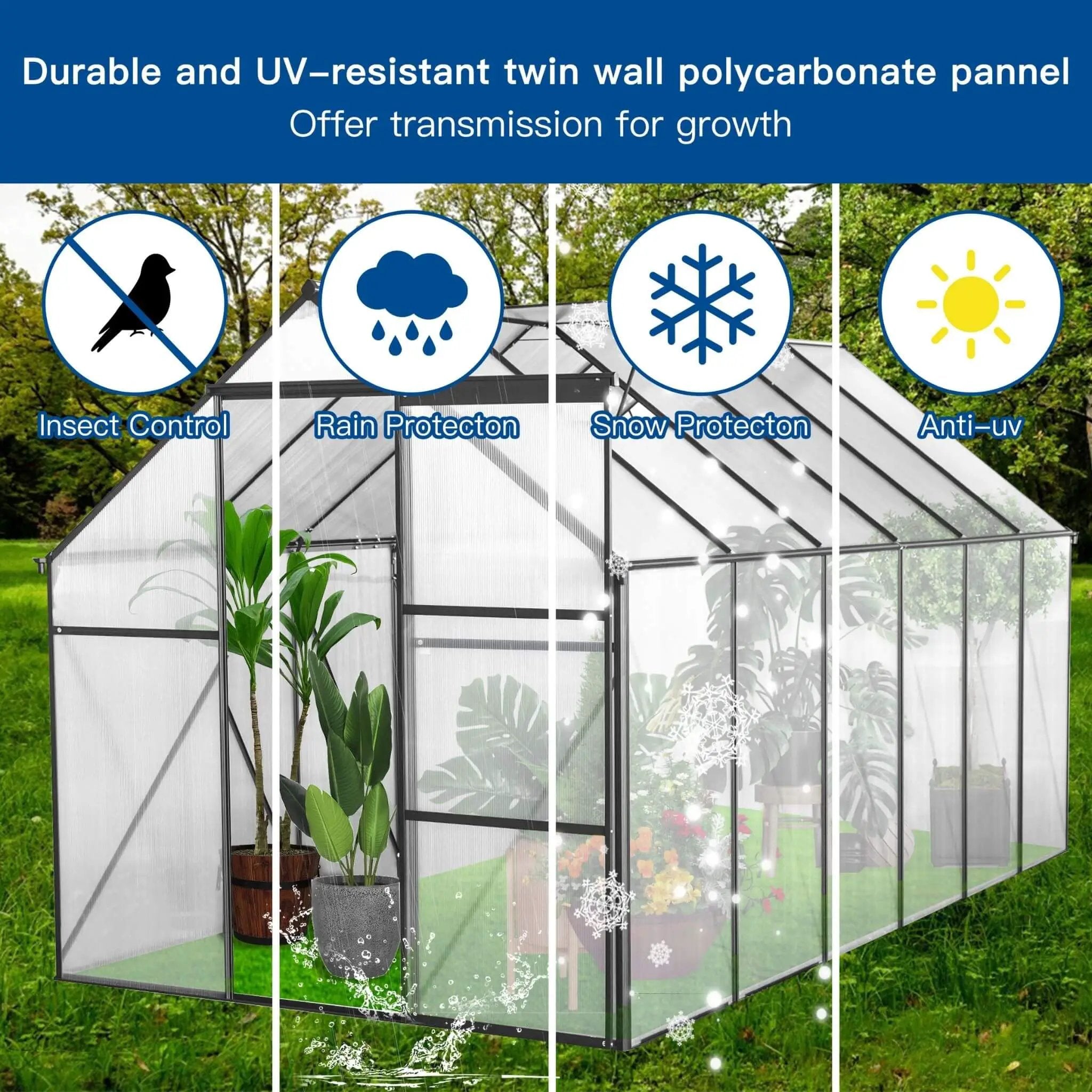 [06X12FT] Heavy-Duty Black Polycarbonate Greenhouse With Raised Base And Anchor (SAK92451) by SAKSBY WHOLESALE