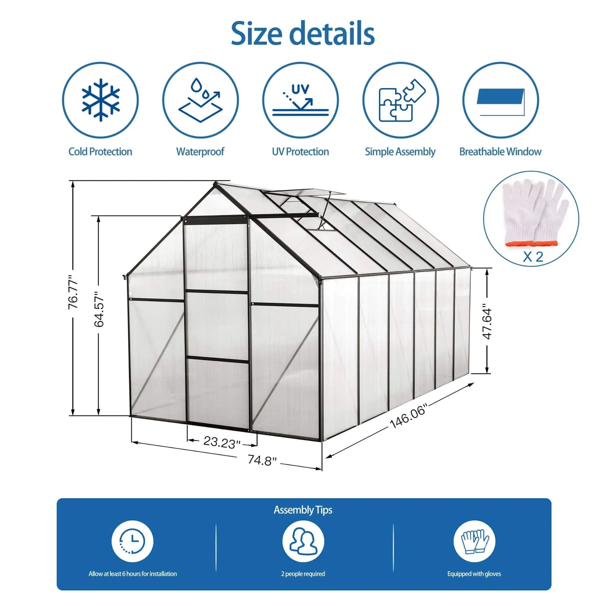 [06X12FT] Heavy-Duty Black Polycarbonate Greenhouse With Raised Base And Anchor (SAK92451) by SAKSBY WHOLESALE