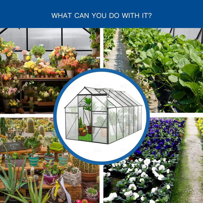 [06X12FT] Heavy-Duty Black Polycarbonate Greenhouse With Raised Base And Anchor (SAK92451) by SAKSBY WHOLESALE