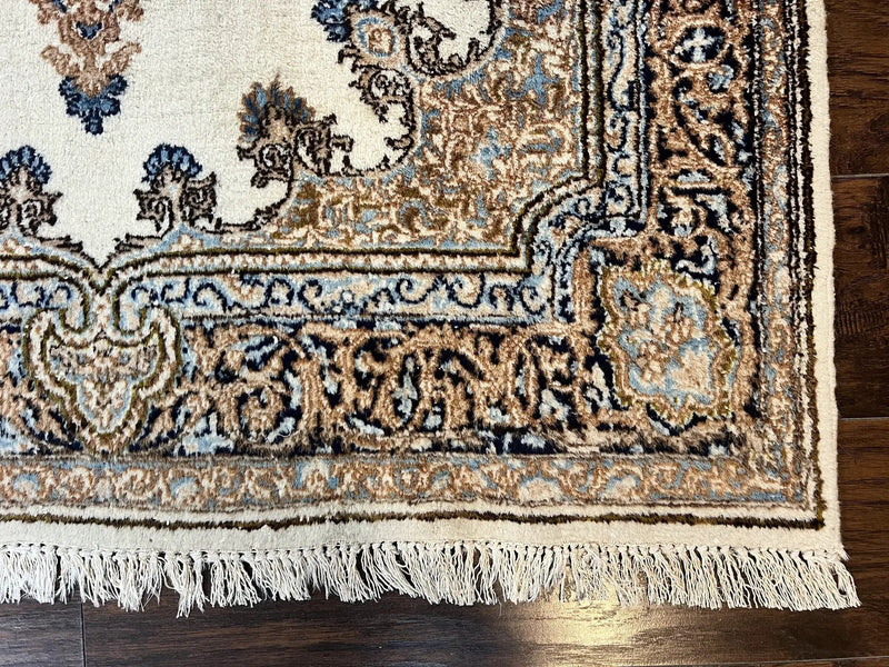 Square Persian Kirman Rug 4x4, Semi Open Field, Handmade by Jewel Rugs