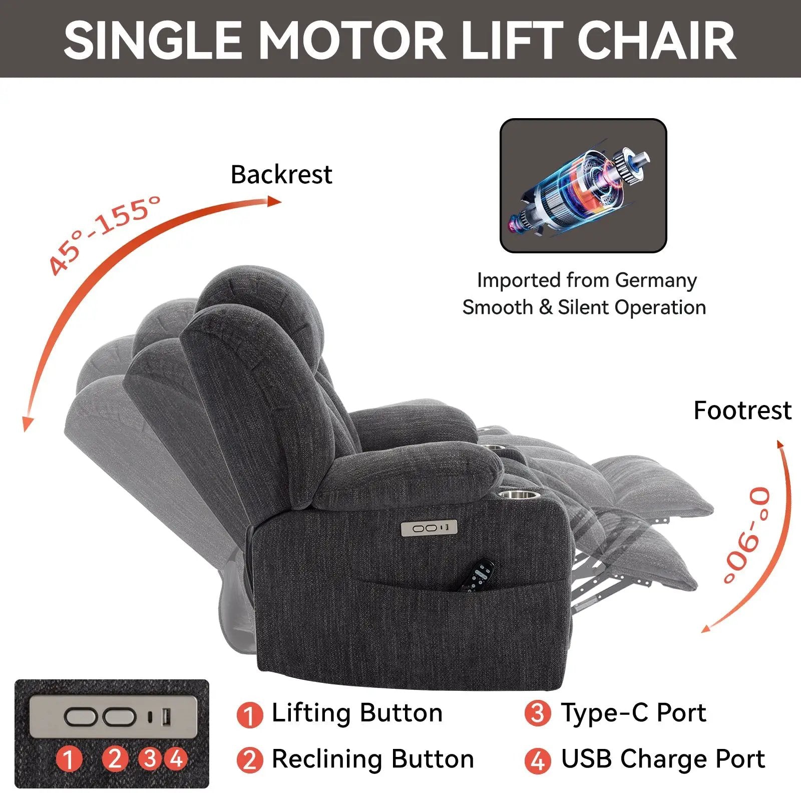 Chenille Power Lift Recliner Chair by HouseOfZazla
