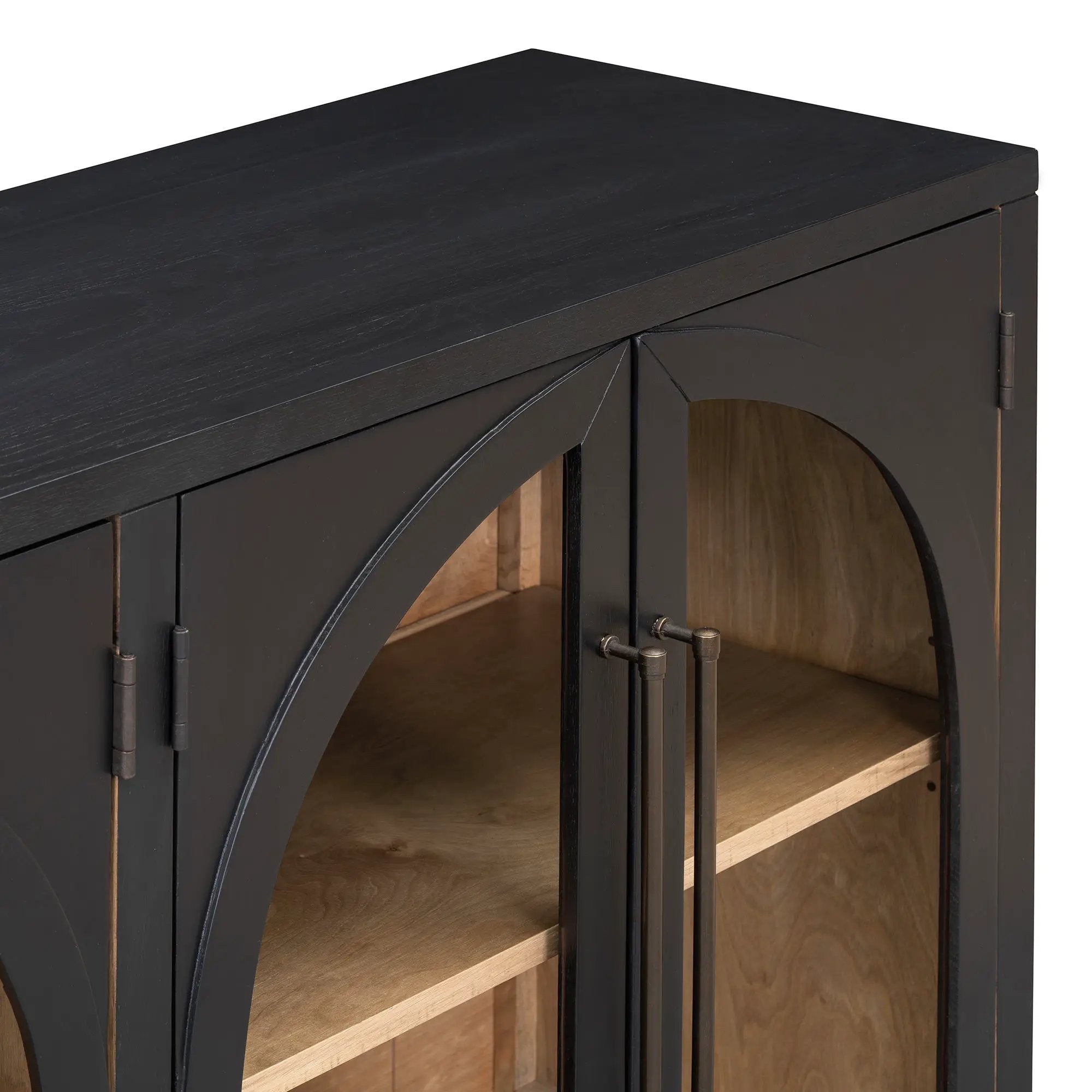 4-Door Large Storage Sideboard Buffet Cabinet with Glass Doors Arched Cabinet (Black) by HouseOfZazla