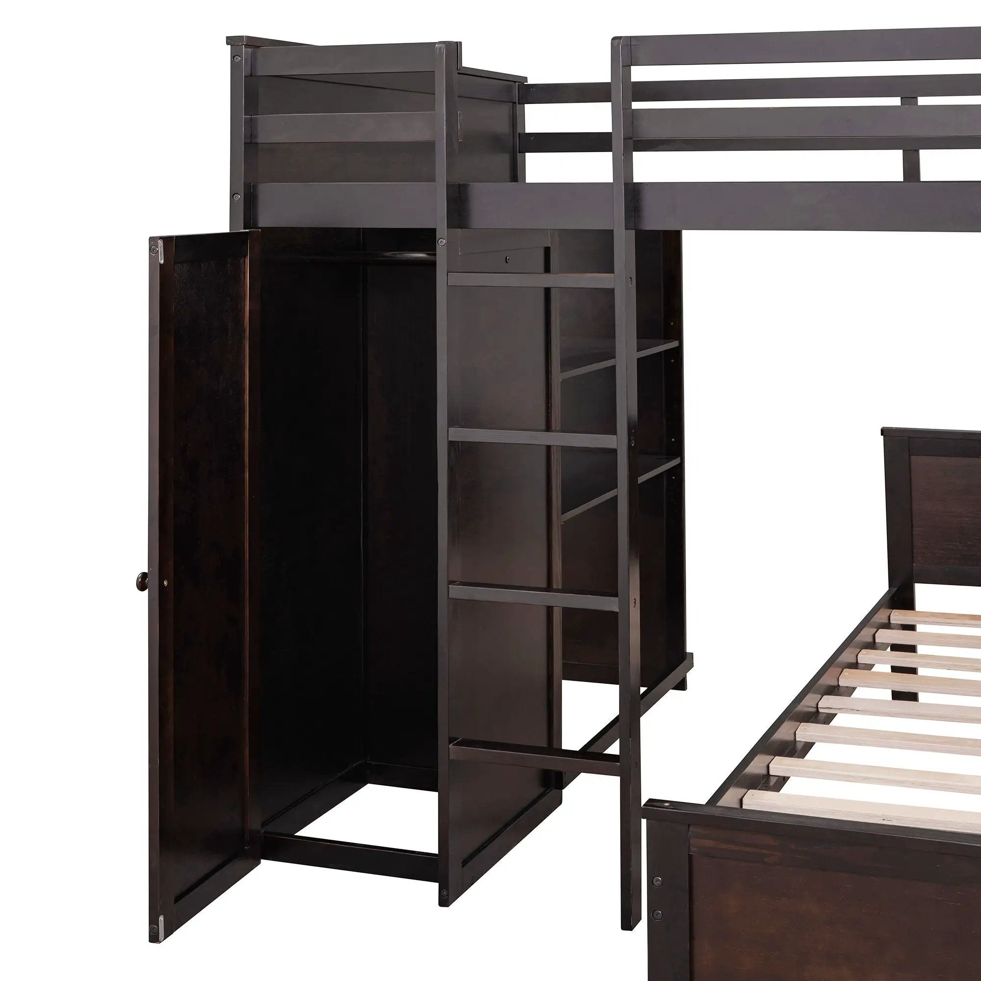 Loft Bed With A Twin Size Standalone Bed, Shelves, Desk, And Wardrobe by HouseOfZazla