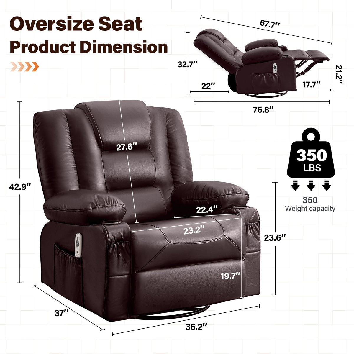 Rocker Recliner Chair with Massage and Heat - Leather, photo 2 of 8
