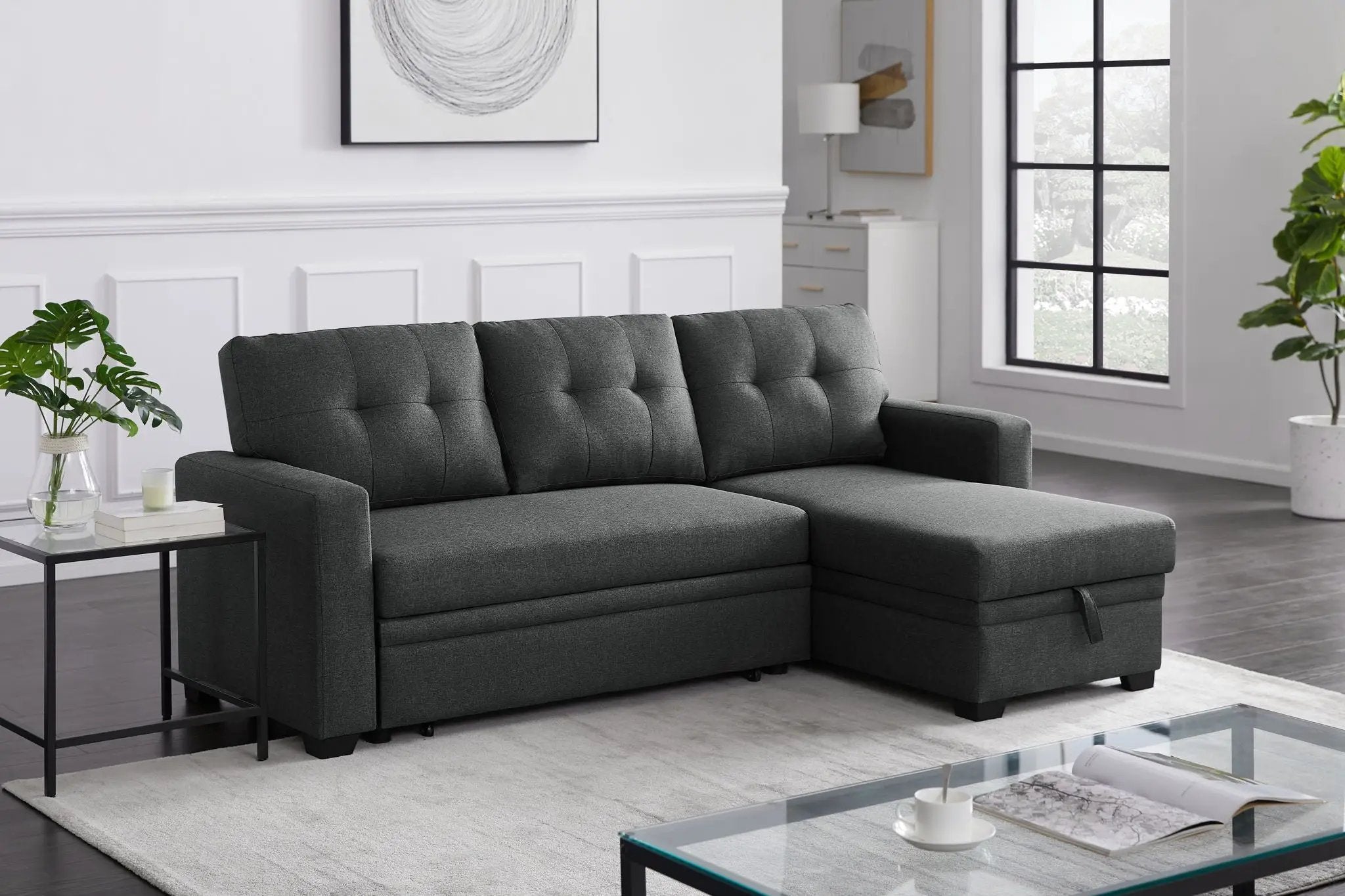 Upholstered Pull Out Sectional Sofa With Chaise by HouseOfZazla