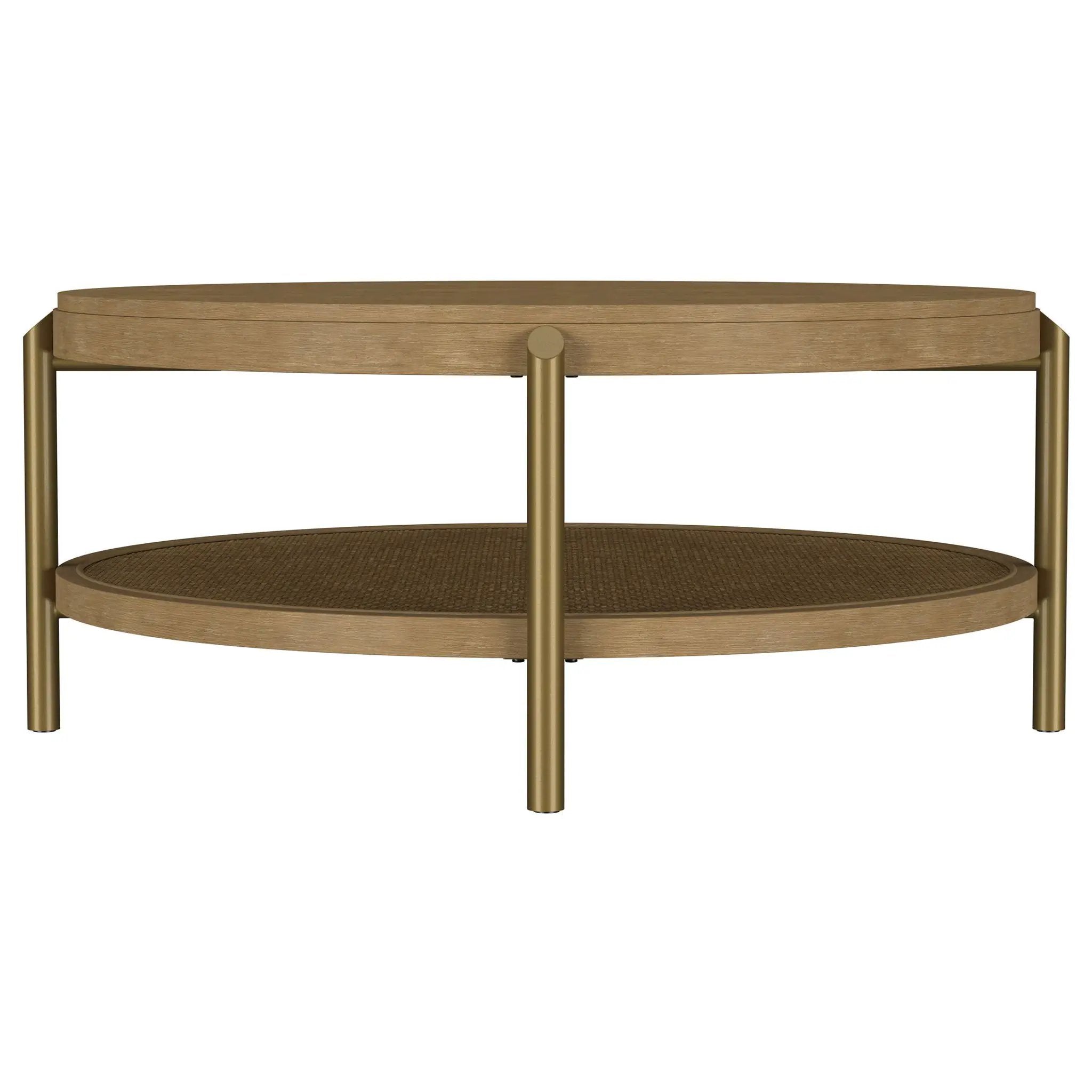 Arini Round Coffee Table With Storage Shelf Sand Wash by Unique Piece Furniture