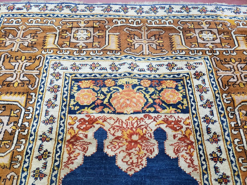 Antique Turkish Anatolian Ghiordes Prayer Rug, Twin Mihrabs, Rare Collectible Oriental Rug, Early 20th Century Prayer Rug, 3'9" x 5'2" by Jewel Rugs