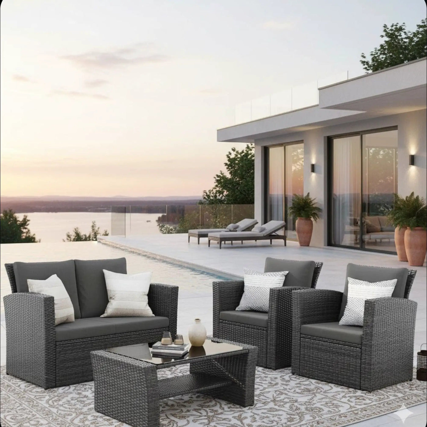 Modern Patio Set With Table And Cushions by HouseOfZazla