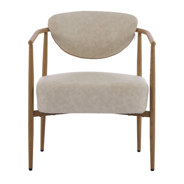 Beige PU Leather Dining Room Chair with Metal Frame
