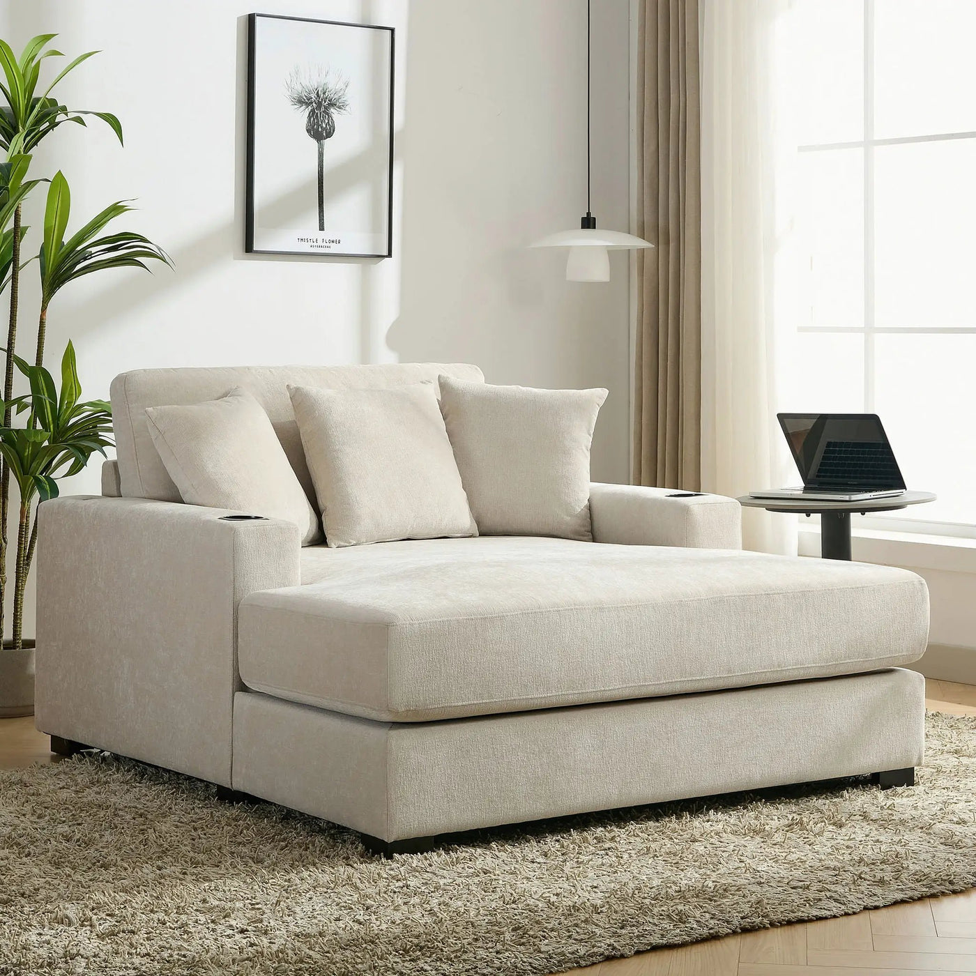 Oversized Chaise Lounger Modern Style Sofa Couch With Pillows, Charge Station & Cup Holders by HouseOfZazla
