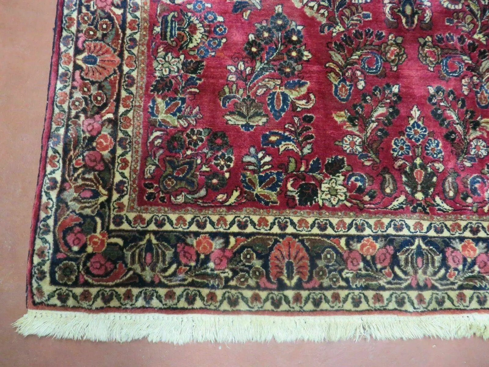 Persian Sarouk Rug 4x6, Red, Floral, Antique by Jewel Rugs