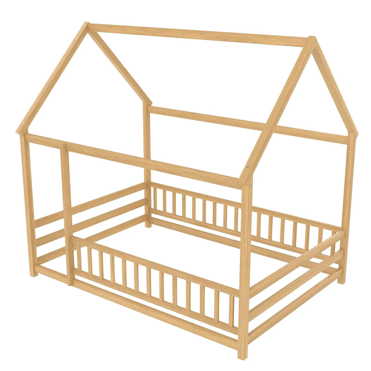 Full Size Floor Wooden Bed with House Roof Frame by HouseOfZazla