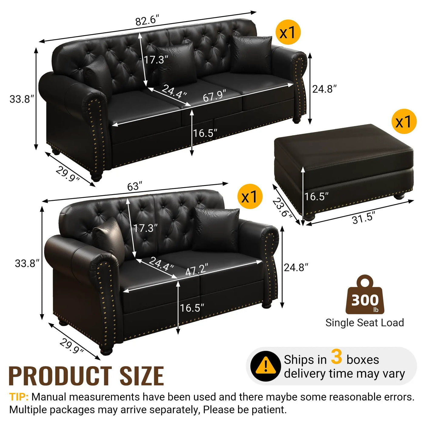 Upholstered Sofa With Nailhead Trim, Rolled Armrests With Ottoman by HouseOfZazla