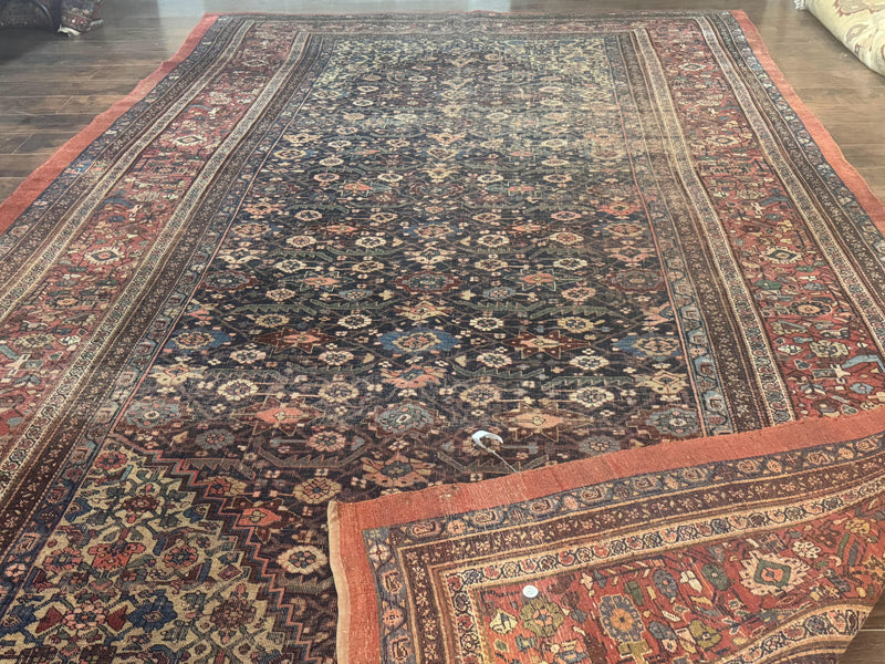 Antique Persian Bidjar Rug 8x15 – Navy Blue, Herati Pattern, Early 20th Century by Jewel Rugs