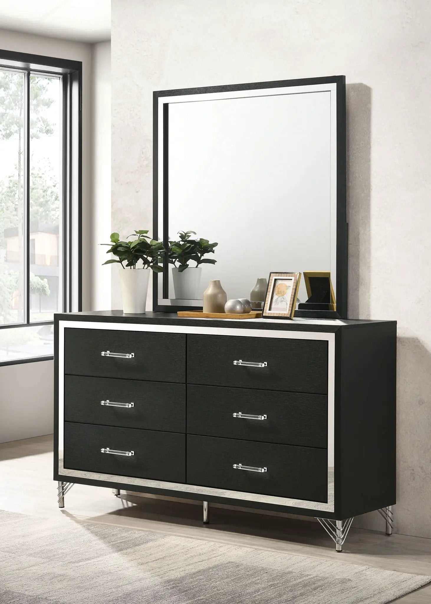 Lucia 6-drawer Dresser and Mirror Black by Unique Piece Furniture