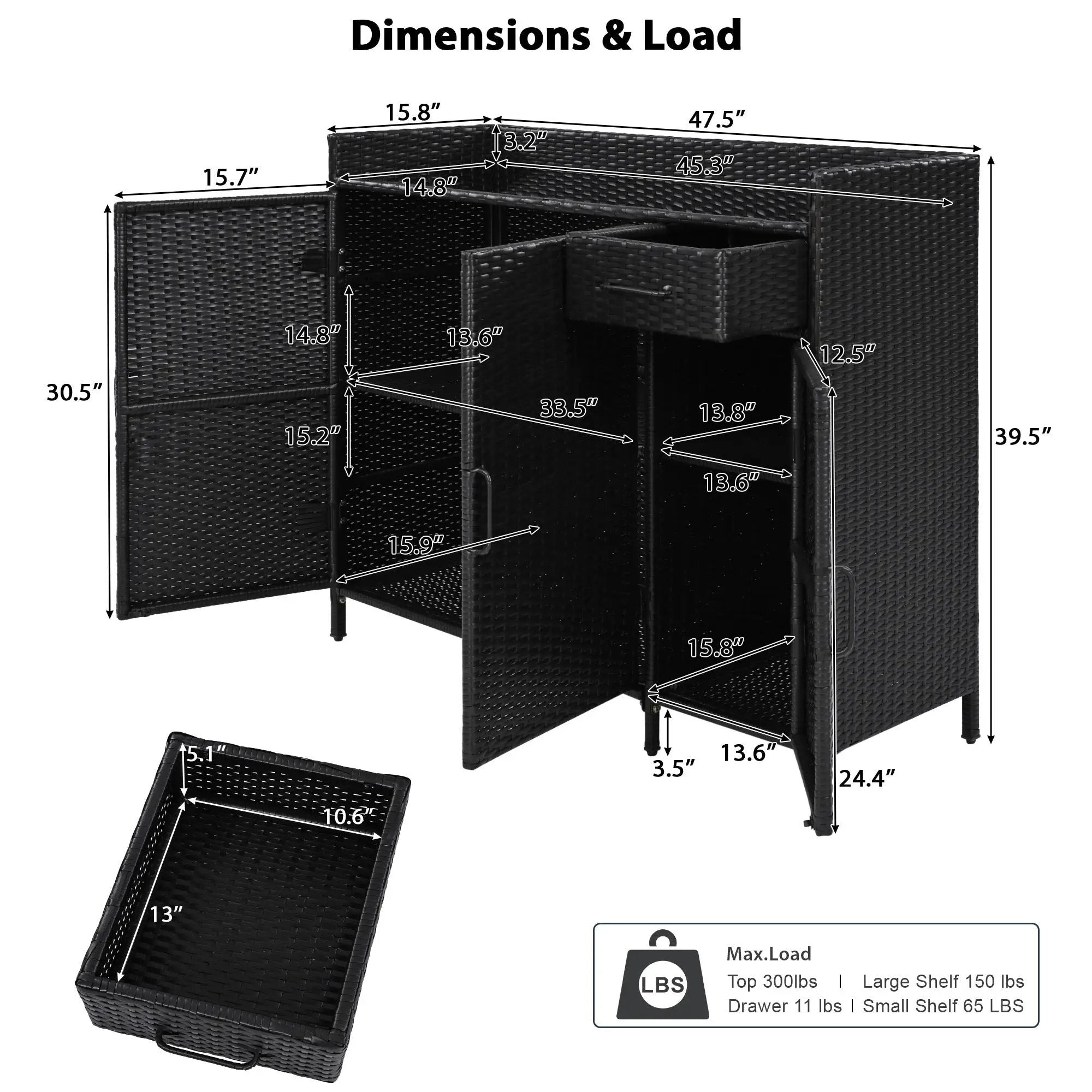 K&K 47.5"W Wicker Outdoor Storage Cabinet with Tempered Glass Top by HouseOfZazla