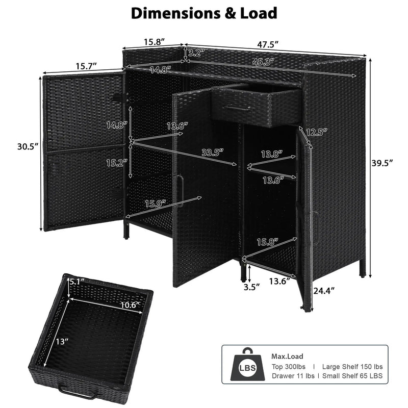 K&K 47.5"W Wicker Outdoor Storage Cabinet with Tempered Glass Top by HouseOfZazla
