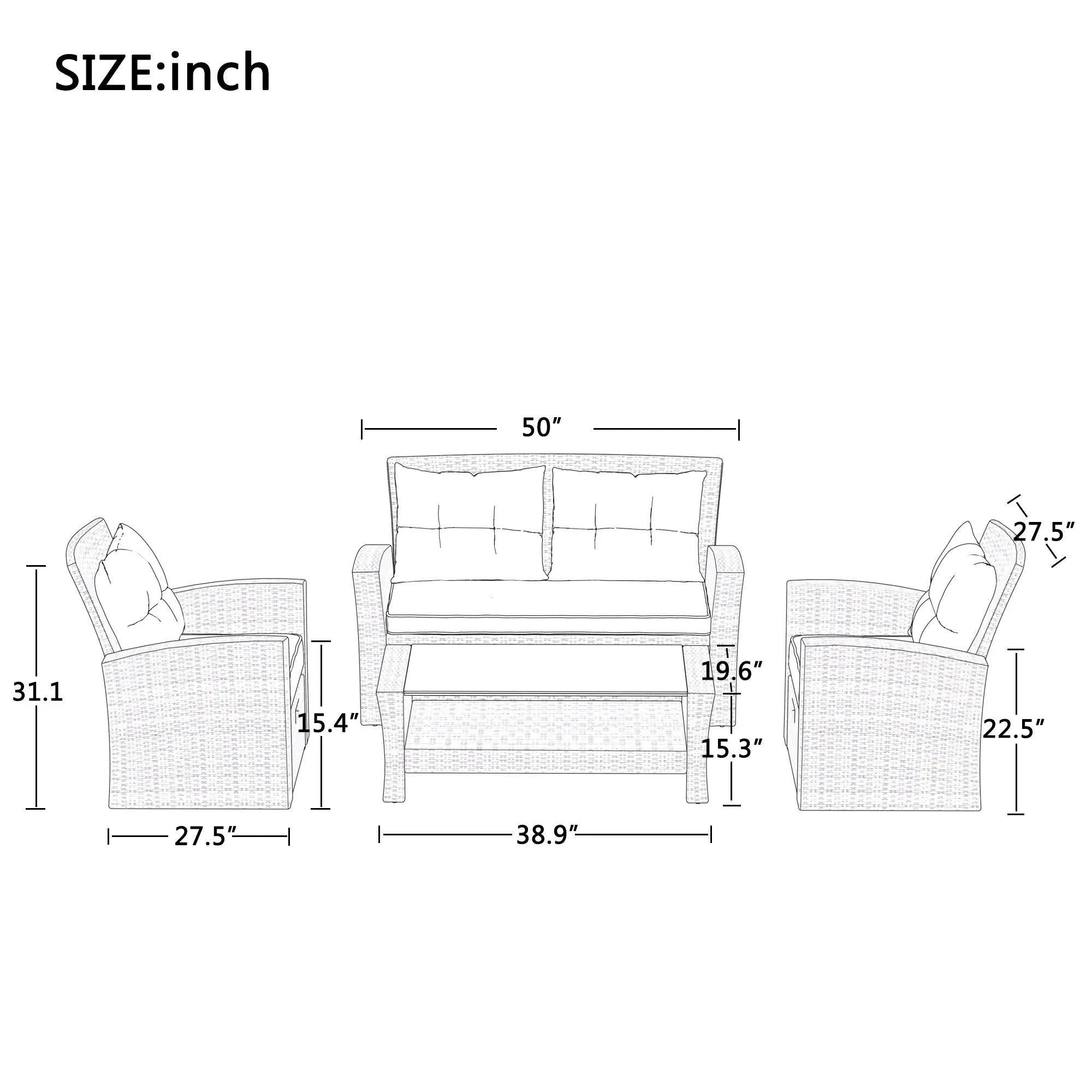Set Of 4 Piece All Weather Wicker Patio Furniture by BLAKHOM