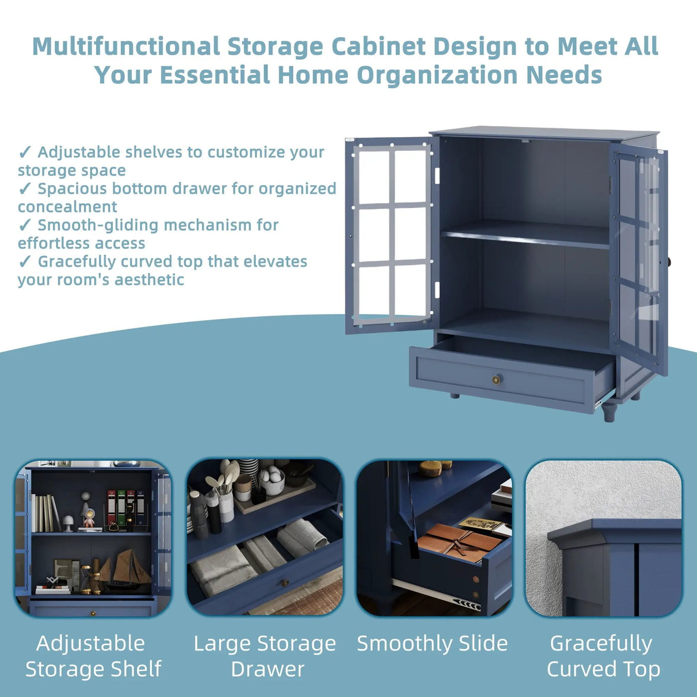 Minimalist Buffet Cabinet With Double Glass Doors And Drawer by HouseOfZazla
