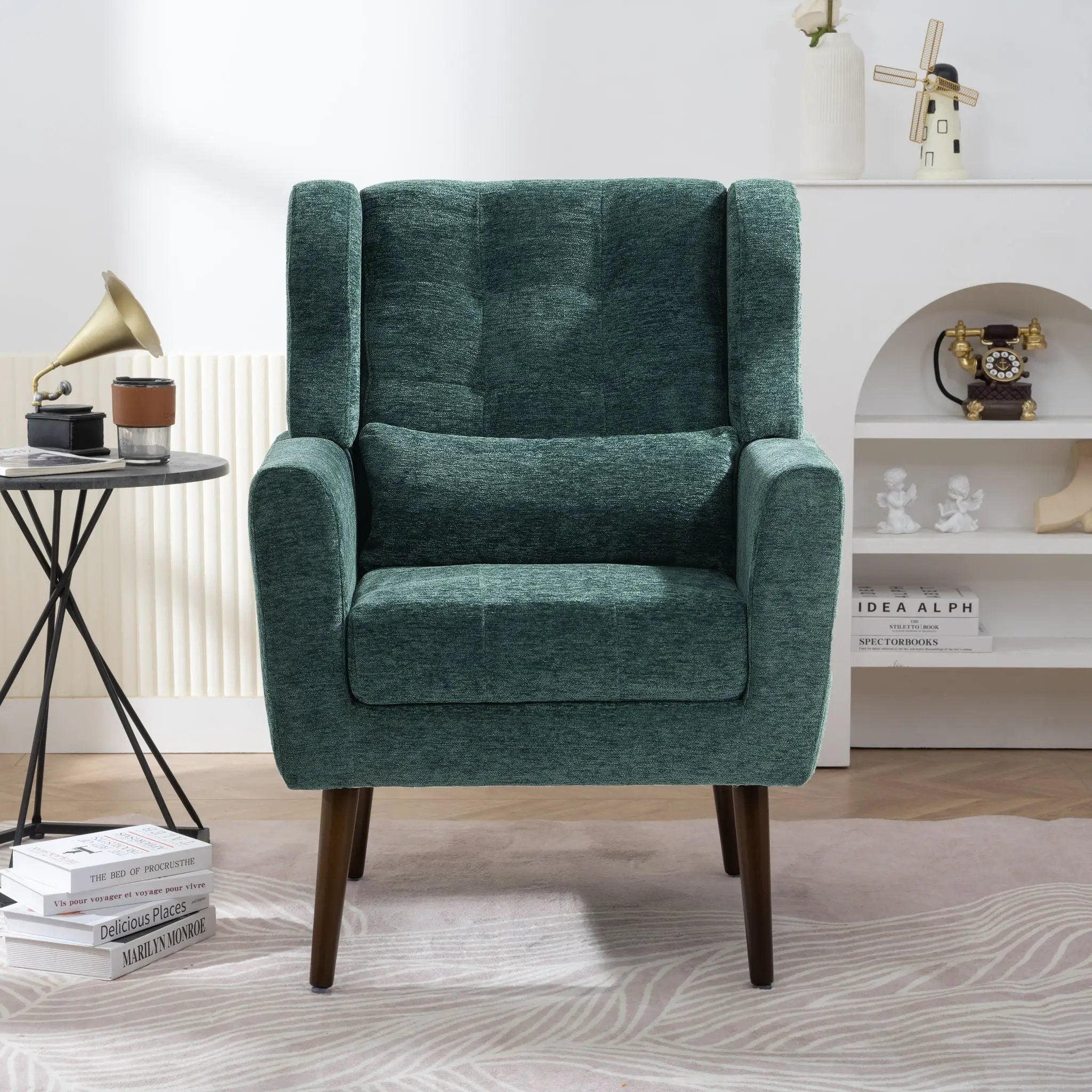 Modern Accent Chair, Arm Chairs For Living Room, Upholstered Mordern Armchair, Comfy Soft Padded Lounge Chair In Small Space, Bedroom, With Pillow, Solid Wood Leg by Unique Piece Furniture
