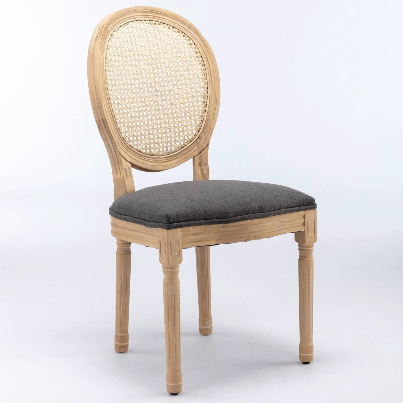French Style Solid Wood Frame Antique Painting Fabric Rattan Back Dining Chair (Set of 2) by HouseOfZazla