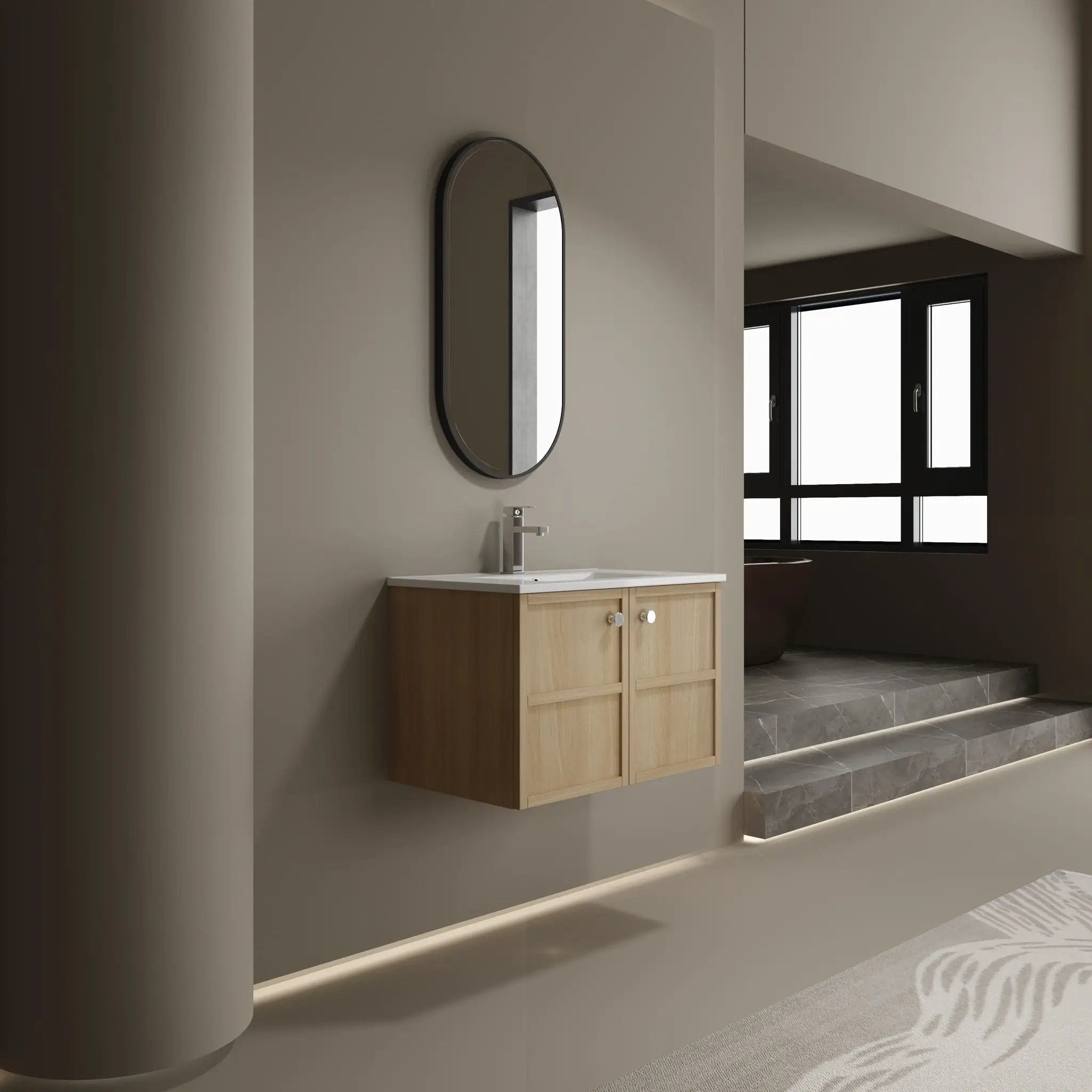 Wall Mounted Bathroom Vanity With Ceramic Sink And 2 Soft Closing Doors by Unique Piece Furniture