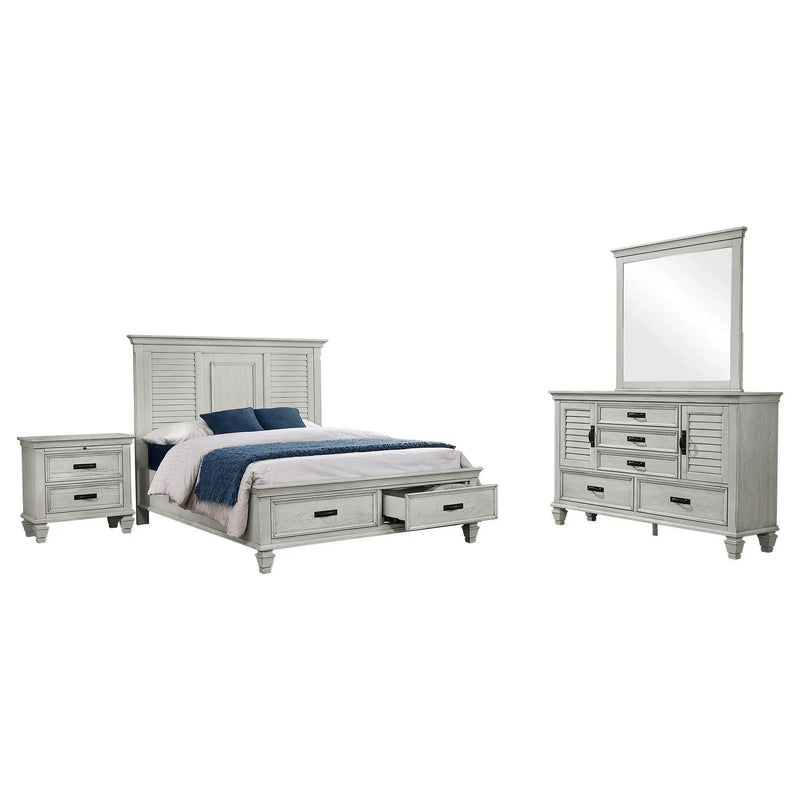 Franco 4-piece Eastern King Bedroom Set Distressed White by Unique Piece Furniture