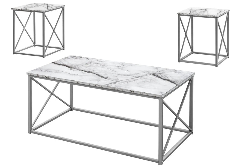 Table Set, Coffee, End, Side, Accent, Living Room, Marble Look Laminate, Contemporary & Modern (Set of 3) by Unique Piece Furniture