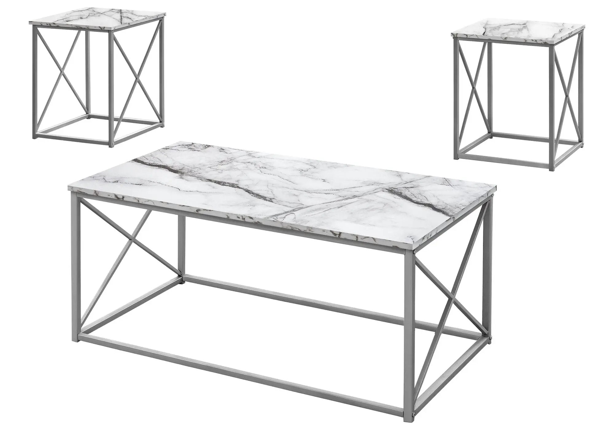 Table Set, Coffee, End, Side, Accent, Living Room, Marble Look Laminate, Contemporary & Modern (Set of 3) by Unique Piece Furniture