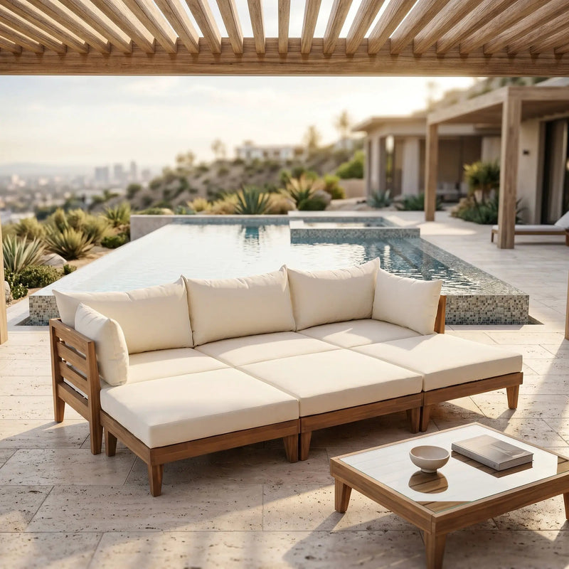 TOPMAX Outdoor Large Daybed Acacia Wood 6-Piece Patio Sofa Set by HouseOfZazla