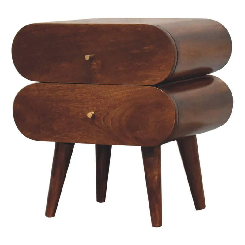 Solid Wood Bubble Chestnut Nightstand, 2-Drawer, Nordic Legs by HouseOfZazla