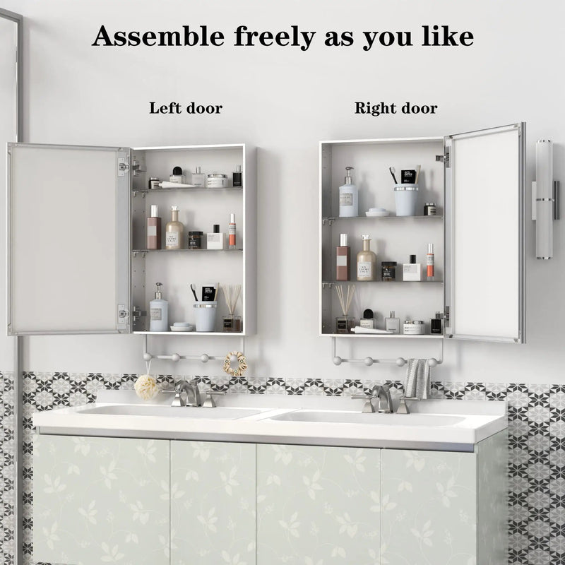 Medicine Cabinet, Wall Mounted Bathroom Mirror With Storage, Adjustable Shelves - Silver by Unique Piece Furniture