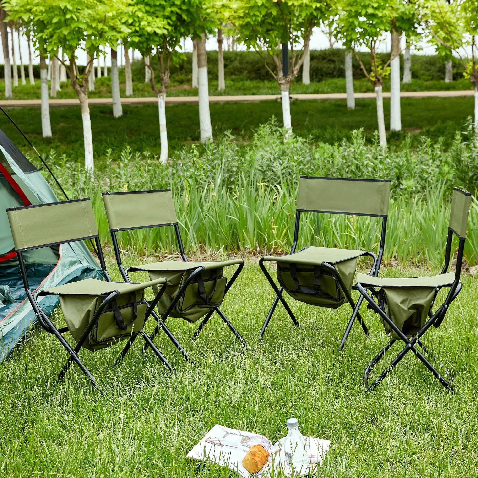 Folding Outdoor Chairs With Storage Bag, Portable Chair For Indoor, Outdoor Camping, Picnics And Fishing by HouseOfZazla