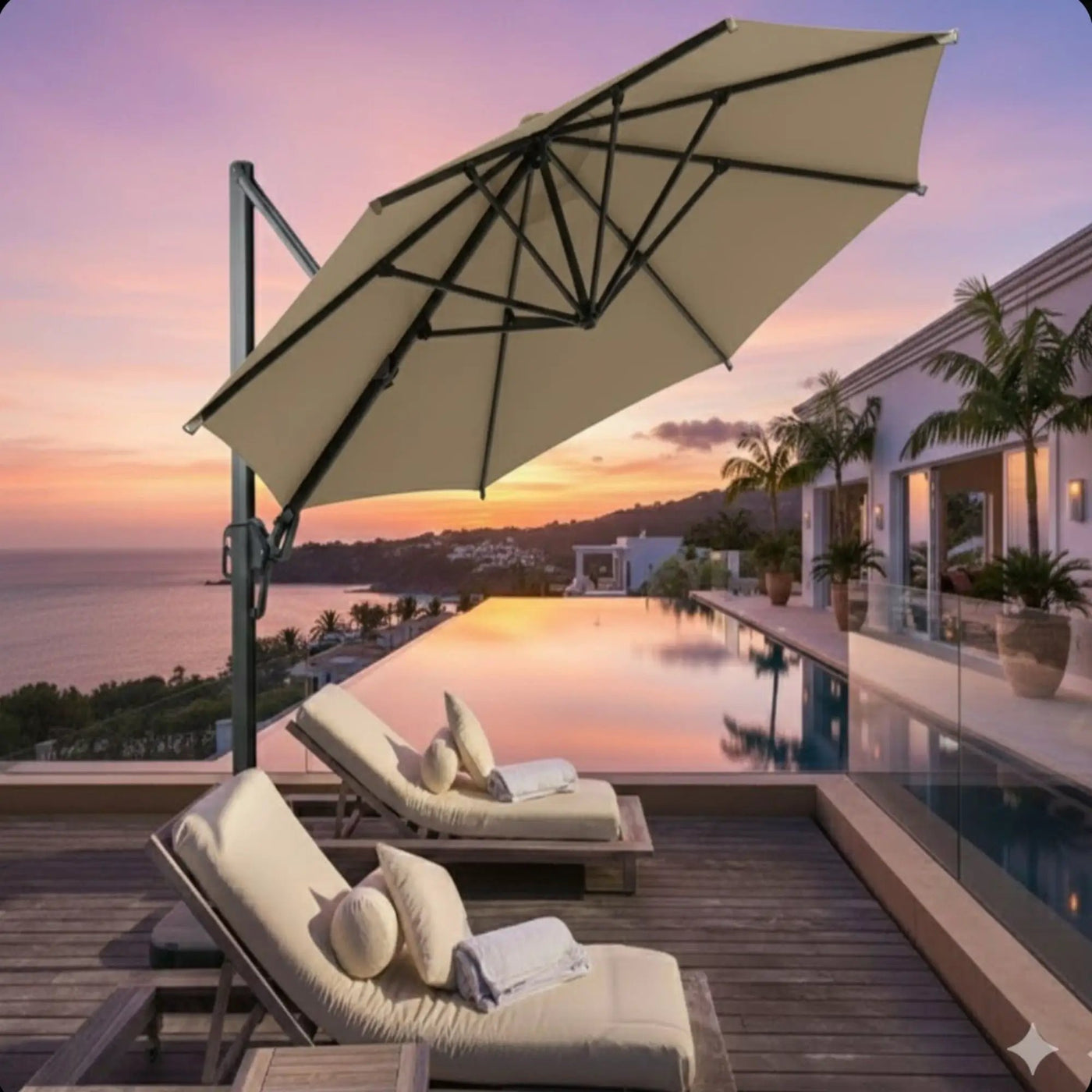 Round Cantilever Patio Umbrella With 360 Rotation & Infinite Tilt Adjustment by HouseOfZazla