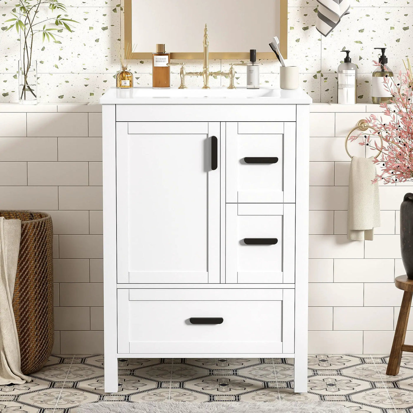 Bathroom Vanity With Sink, Soft-Close Doors, Double-Layer Shelf And 3 Drawers by Unique Piece Furniture