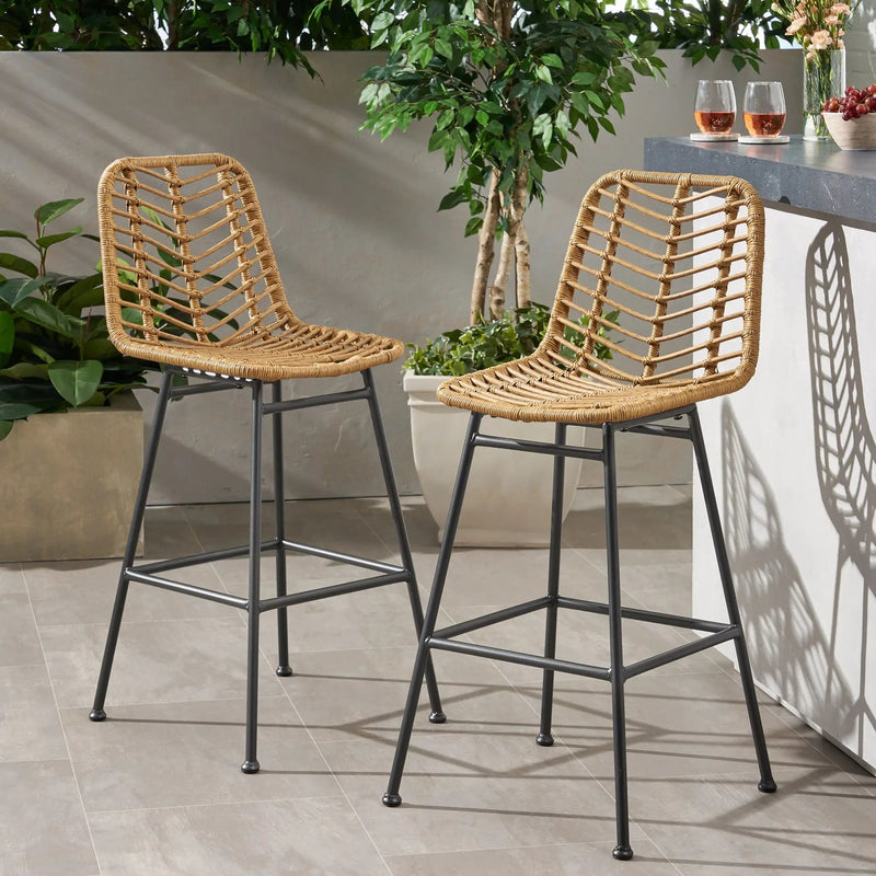 Sawtelle Outdoor Wicker Barstools (Set of 2) by HouseOfZazla